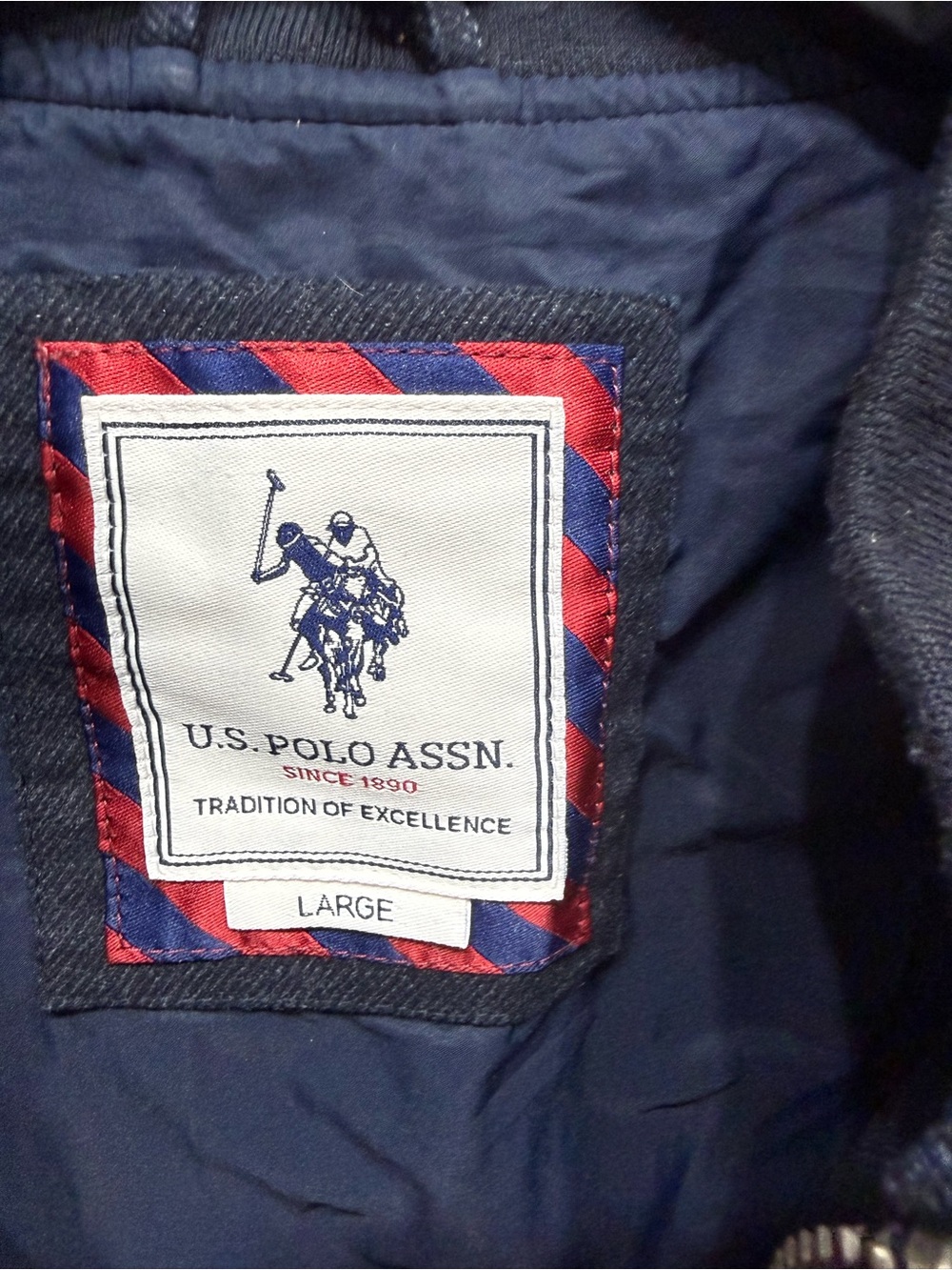 U.S. Polo Assn. Men's Dark Navy cotton blend Zip-Up preppy Bomber jacket - Picture 8 of 10